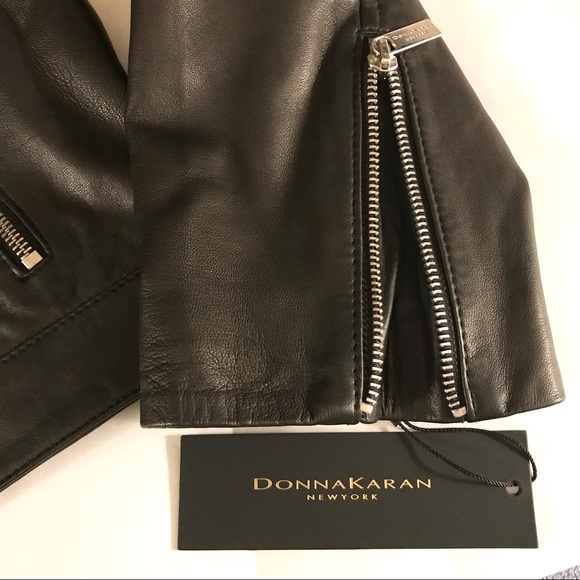 Authentic Donna Karan New York Leather Moto Jacket Black Large - Picture 7 of 16